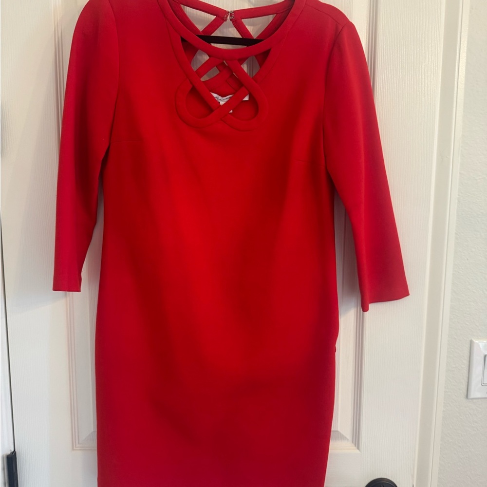 Diane Von Furstenberg Red Cocktail Sheath Dress 3/4 Sleeve